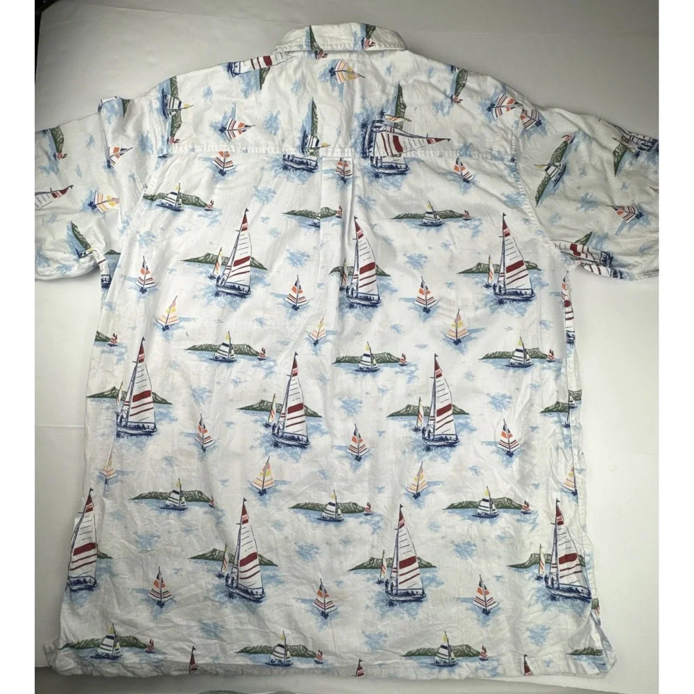 Croft‎ & Barrow Mens Shirt XXL Tall Cotton Sailboat Nautical Coastal Button Down